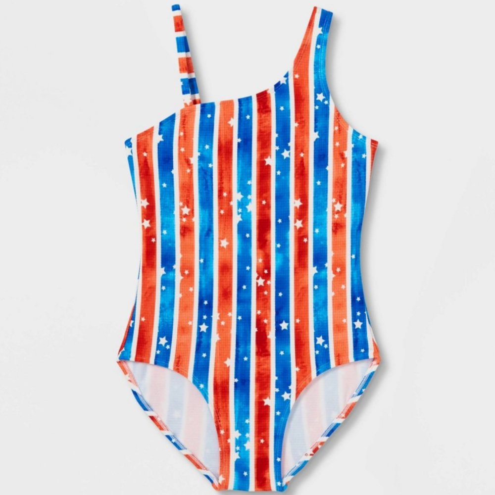 Cat & Jack Girls Sleeveless Striped One Piece Swimsuit Multicolor L (10/12) NWOT